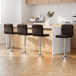 4X Bar Stools Leather Gas Lift Brown
