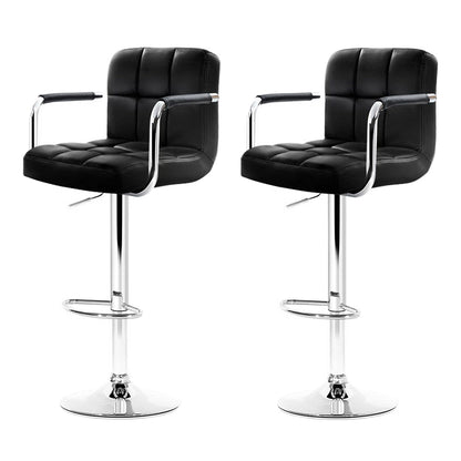 2X Bar Stools Leather Gas Lift W/Armrest Black