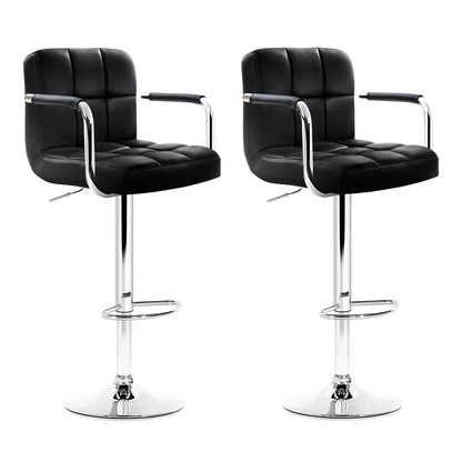 2X Bar Stools Leather Gas Lift W/Armrest Black
