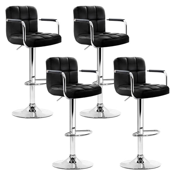  4X Bar Stools Leather Gas Lift W/Armrest Black