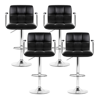 4X Bar Stools Leather Gas Lift W/Armrest Black