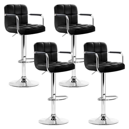 4X Bar Stools Leather Gas Lift W/Armrest Black