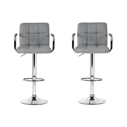 2X Bar Stools Fabric Gas Lift W/Armrest Grey