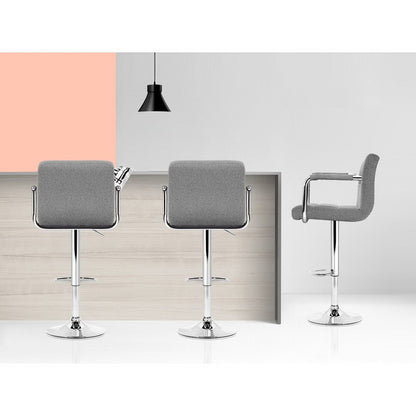 2X Bar Stools Fabric Gas Lift W/Armrest Grey