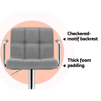 2X Bar Stools Fabric Gas Lift W/Armrest Grey
