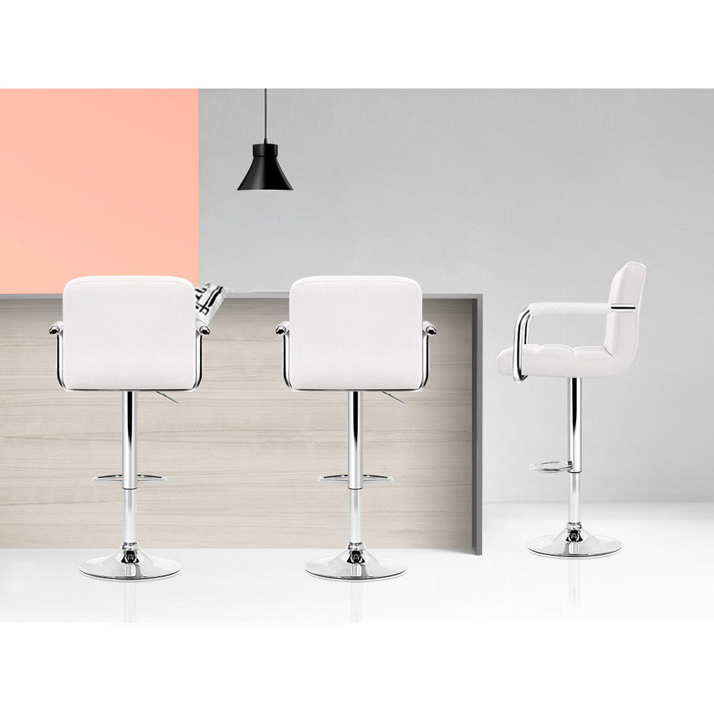 2X Bar Stools Leather Gas Lift W/Armrest White