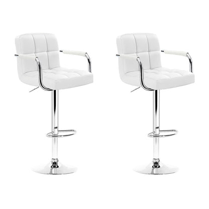 2X Bar Stools Leather Gas Lift W/Armrest White