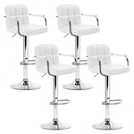 4X Bar Stools Leather Gas Lift W/Armrest White