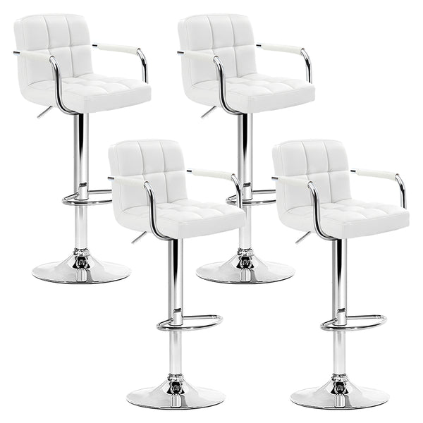  4X Bar Stools Leather Gas Lift W/Armrest White