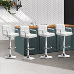 4X Bar Stools Leather Gas Lift W/Armrest White