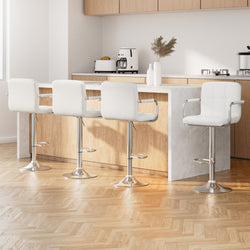 4X Bar Stools Leather Gas Lift W/Armrest White