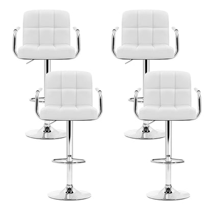 4X Bar Stools Leather Gas Lift W/Armrest White