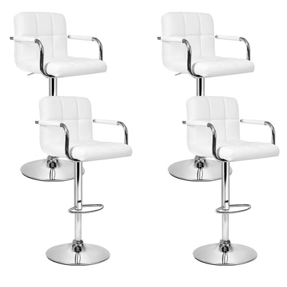 4X Bar Stools Leather Gas Lift W/Armrest White