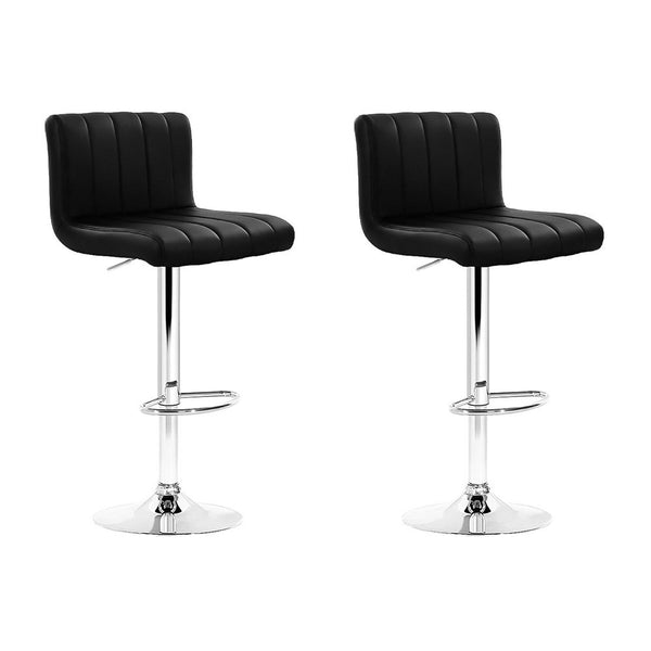  2X Bar Stools Gas Lift Leather Chairs Black