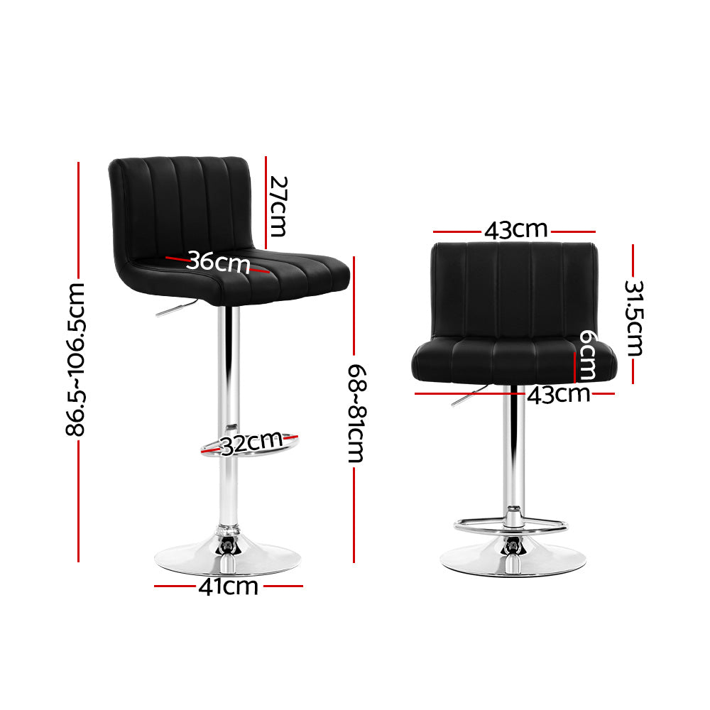 2X Bar Stools Gas Lift Leather Chairs Black