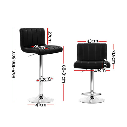 2X Bar Stools Gas Lift Leather Chairs Black