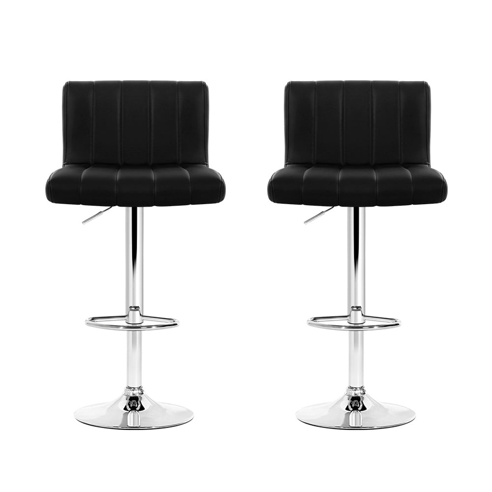2X Bar Stools Gas Lift Leather Chairs Black