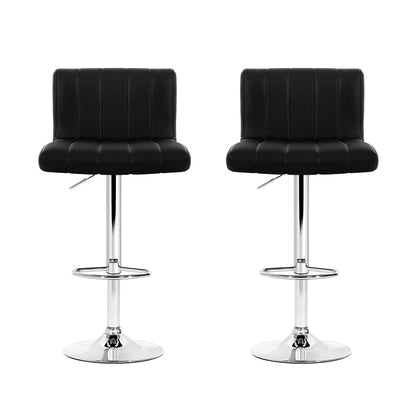 2X Bar Stools Gas Lift Leather Chairs Black