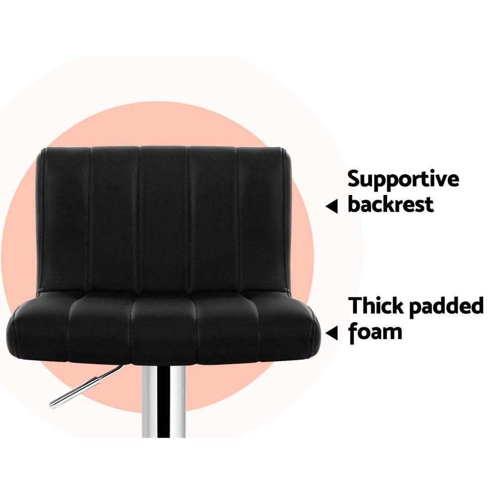 2X Bar Stools Gas Lift Leather Chairs Black