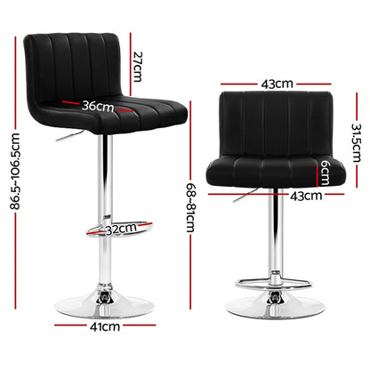 4X Bar Stools Gas Lift Leather Black