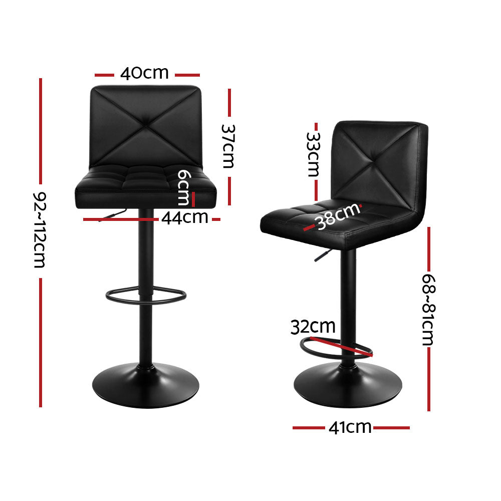 4X Bar Stools Gas Lift Leather Chair Black