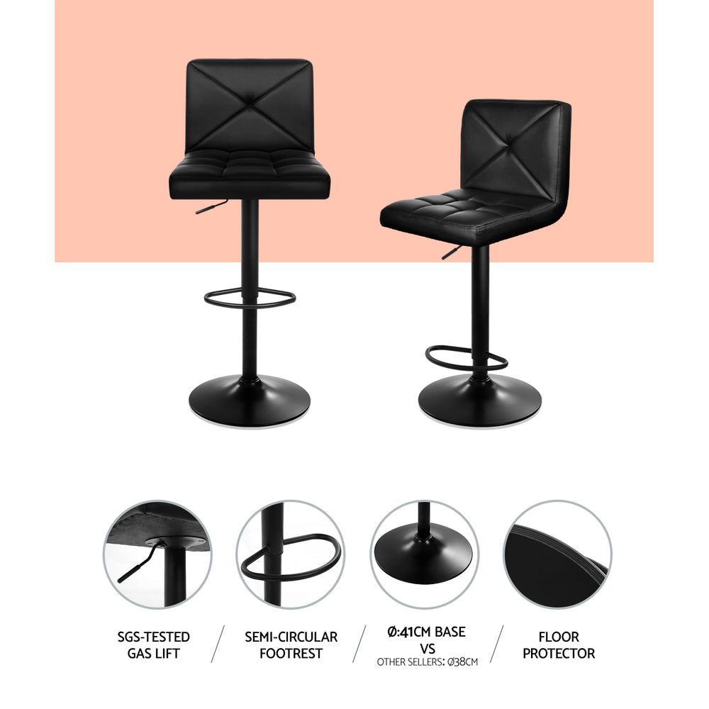 4X Bar Stools Gas Lift Leather Chair Black
