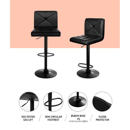 4X Bar Stools Gas Lift Leather Chair Black