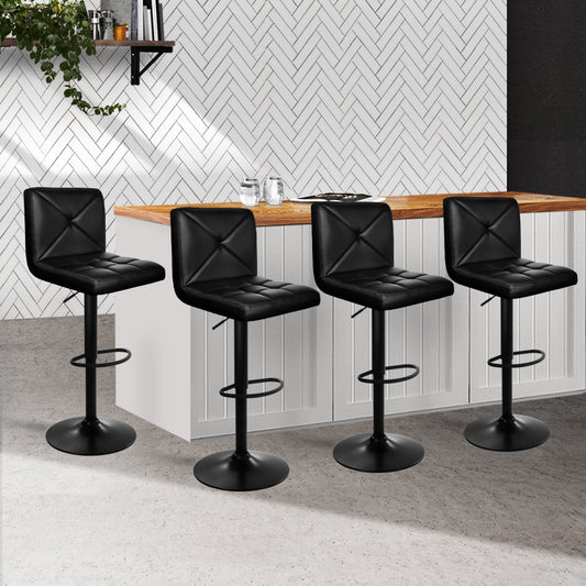 4X Bar Stools Gas Lift Leather Chair Black