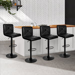4X Bar Stools Gas Lift Leather Chair Black