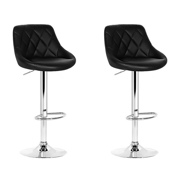  2X Bar Stools Leather Padded Gas Lift Stool Black