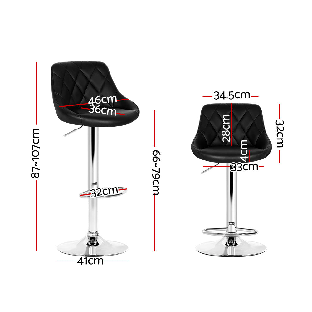 2X Bar Stools Leather Padded Gas Lift Stool Black
