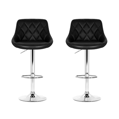 2X Bar Stools Leather Padded Gas Lift Stool Black