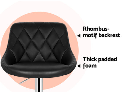 2X Bar Stools Leather Padded Gas Lift Stool Black