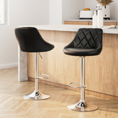 2X Bar Stools Leather Padded Gas Lift Stool Black
