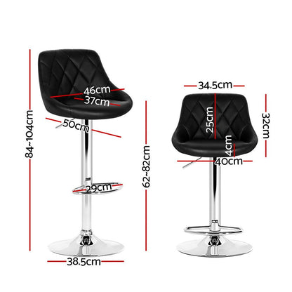 4X Bar Stools Leather Padded Gas Lift Black