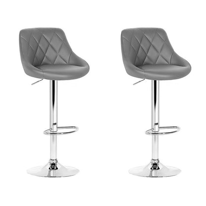 2X Bar Stools Leather Padded Gas Lift Grey