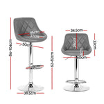 2X Bar Stools Leather Padded Gas Lift Grey