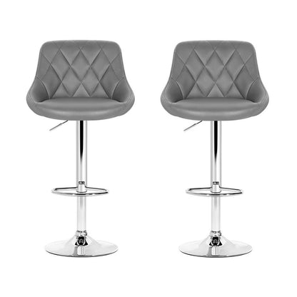 2X Bar Stools Leather Padded Gas Lift Grey