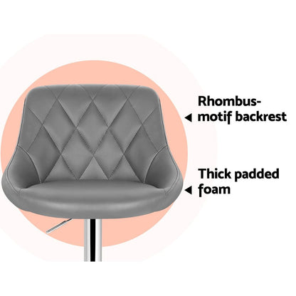 2X Bar Stools Leather Padded Gas Lift Grey