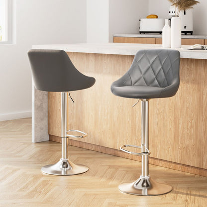 2X Bar Stools Leather Padded Gas Lift Grey