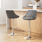 2X Bar Stools Leather Padded Gas Lift Grey