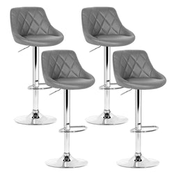 4X Bar Stools Leather Padded Gas Lift Grey