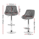 4X Bar Stools Leather Padded Gas Lift Grey