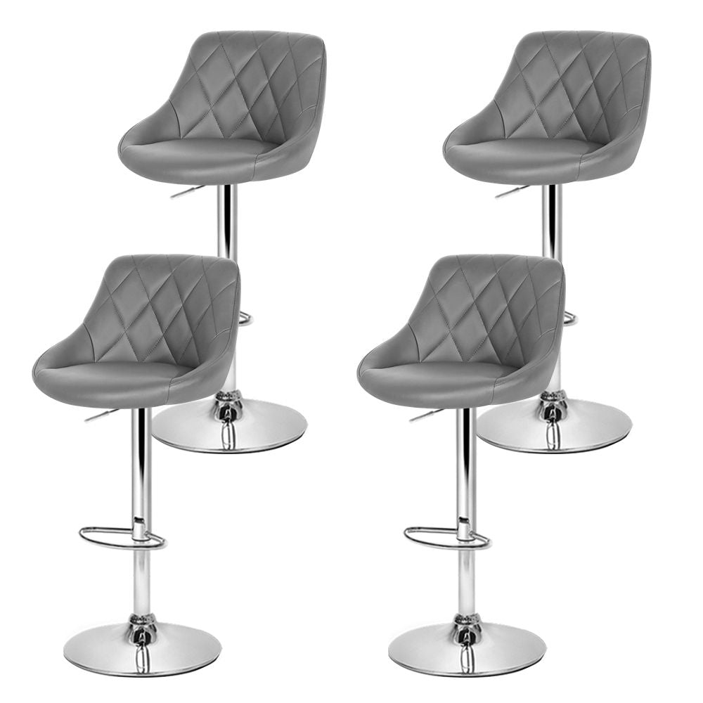 4X Bar Stools Leather Padded Gas Lift Grey