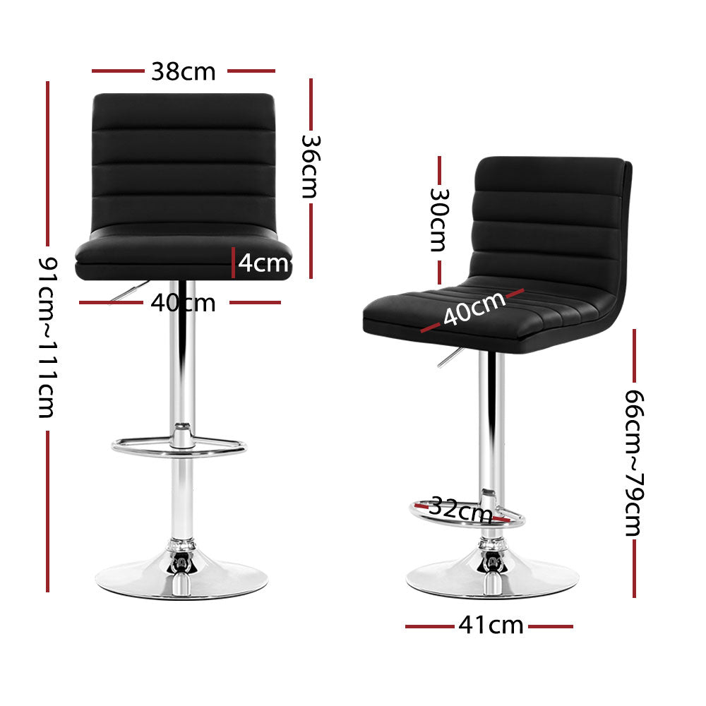 4X Bar Stools Padded Leather Gas Lift Black