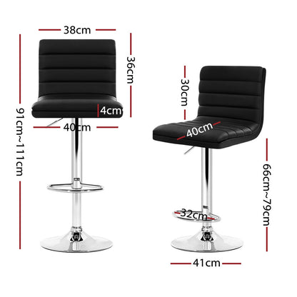 4X Bar Stools Padded Leather Gas Lift Black