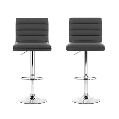 2X Bar Stools Padded Leather Gas Lift Grey