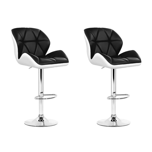  2X Bar Stools Gas Lift Padded Leather Black & White