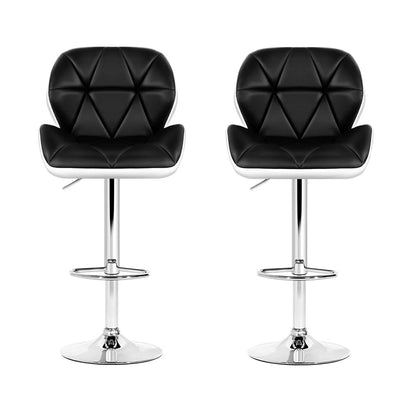 2X Bar Stools Gas Lift Padded Leather Black & White