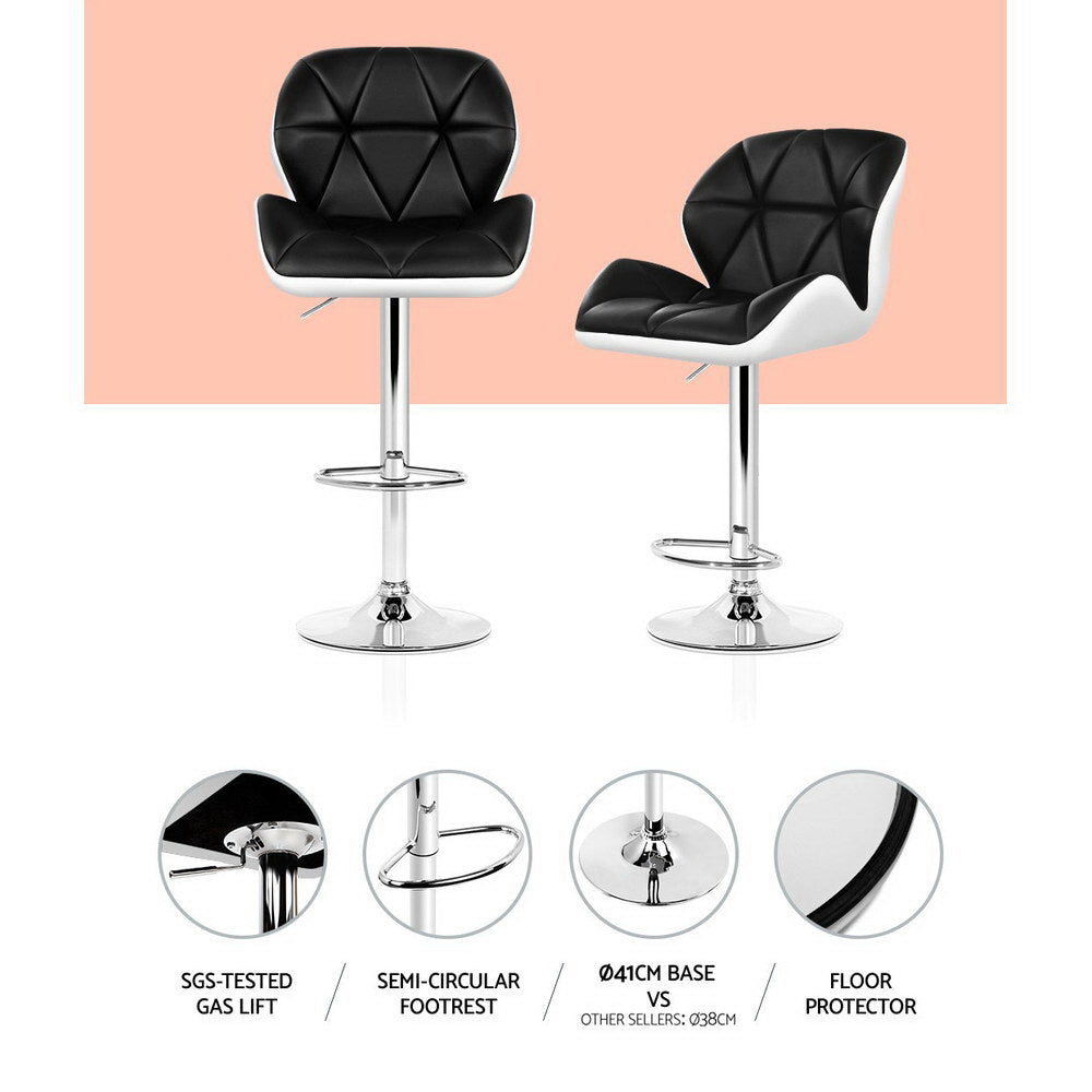 2X Bar Stools Gas Lift Padded Leather Black & White